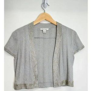 White House Black Market Metallic Silver Sequin Shrug - Large